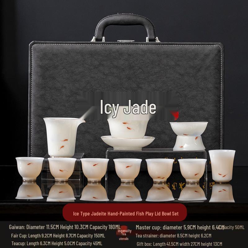 High-End Puyu Light Luxury Dehua White Porcelain Kung Fu Tea Set with Mutton Fat Jade Teapot