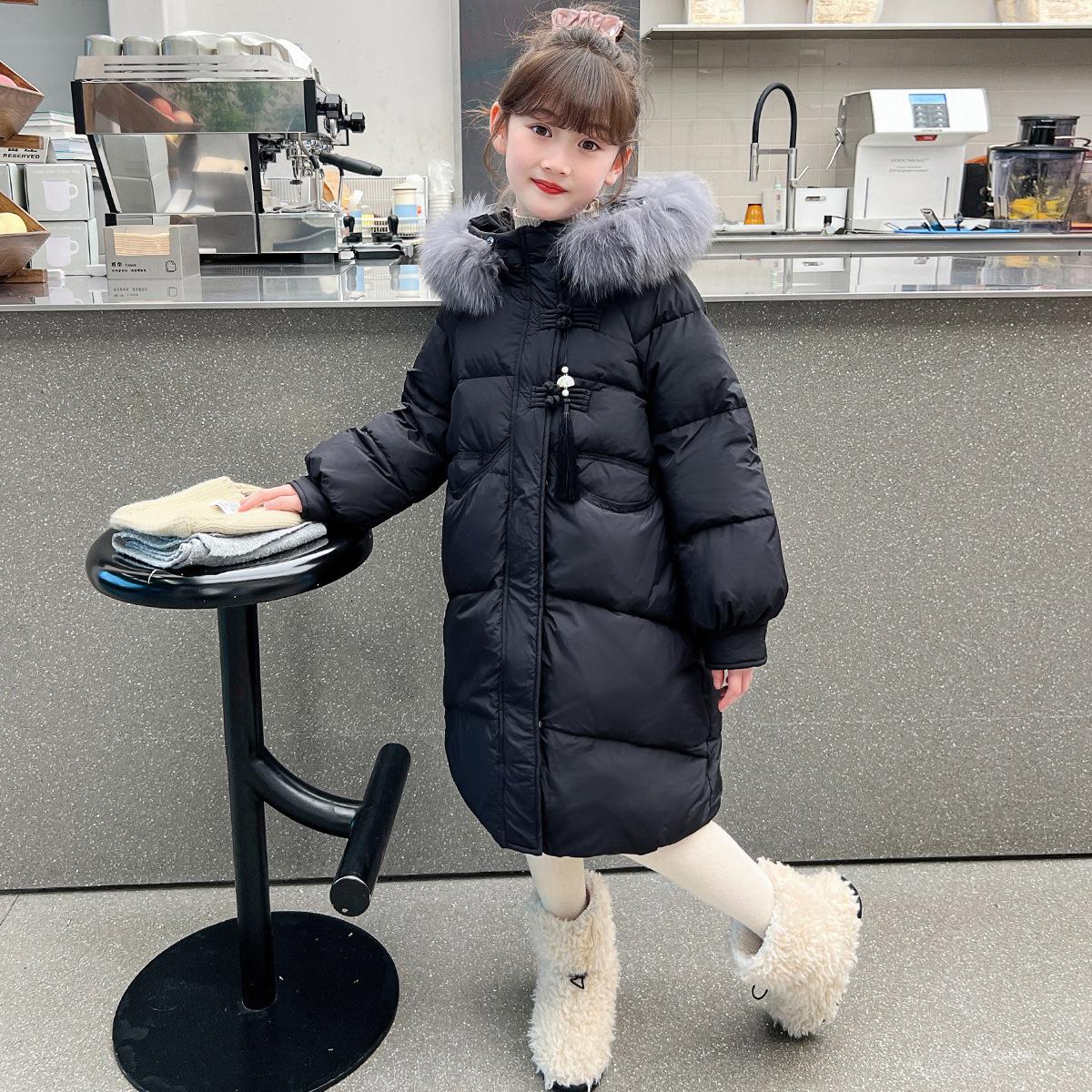 

Зимнее детское пальто для девочек средней длины с капюшоном и пуховой подкладкой Одежда Пальто 110cm