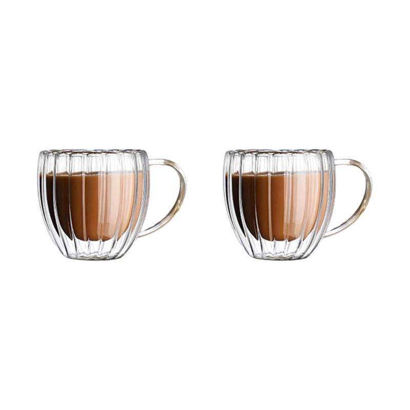 

Pack of 2 High Borosilicate Double Wall Glass Cup Heat Resistant Insulated Design Mug for Office and Home Use