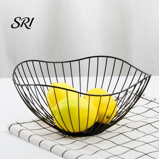 Heavy-duty Fruit Holder Metal Wire Basket Decorative Stand for Kitchen Countertop Home Storage Organizer Decor Single Tier Iron Serving Bowl