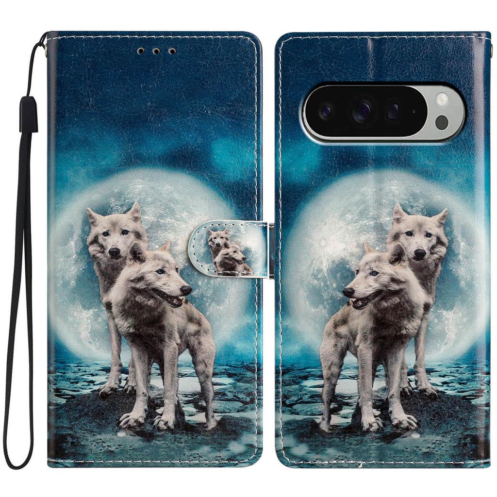 For Google Pixel 9/9 Pro Wallet Case PU Leather Pattern Printing Stand Phone Cover with Strap