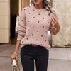 Women's Crew Neck Long Sleeve Polka Dot Jacquard Knit Pullover Sweater Casual Autumn Top