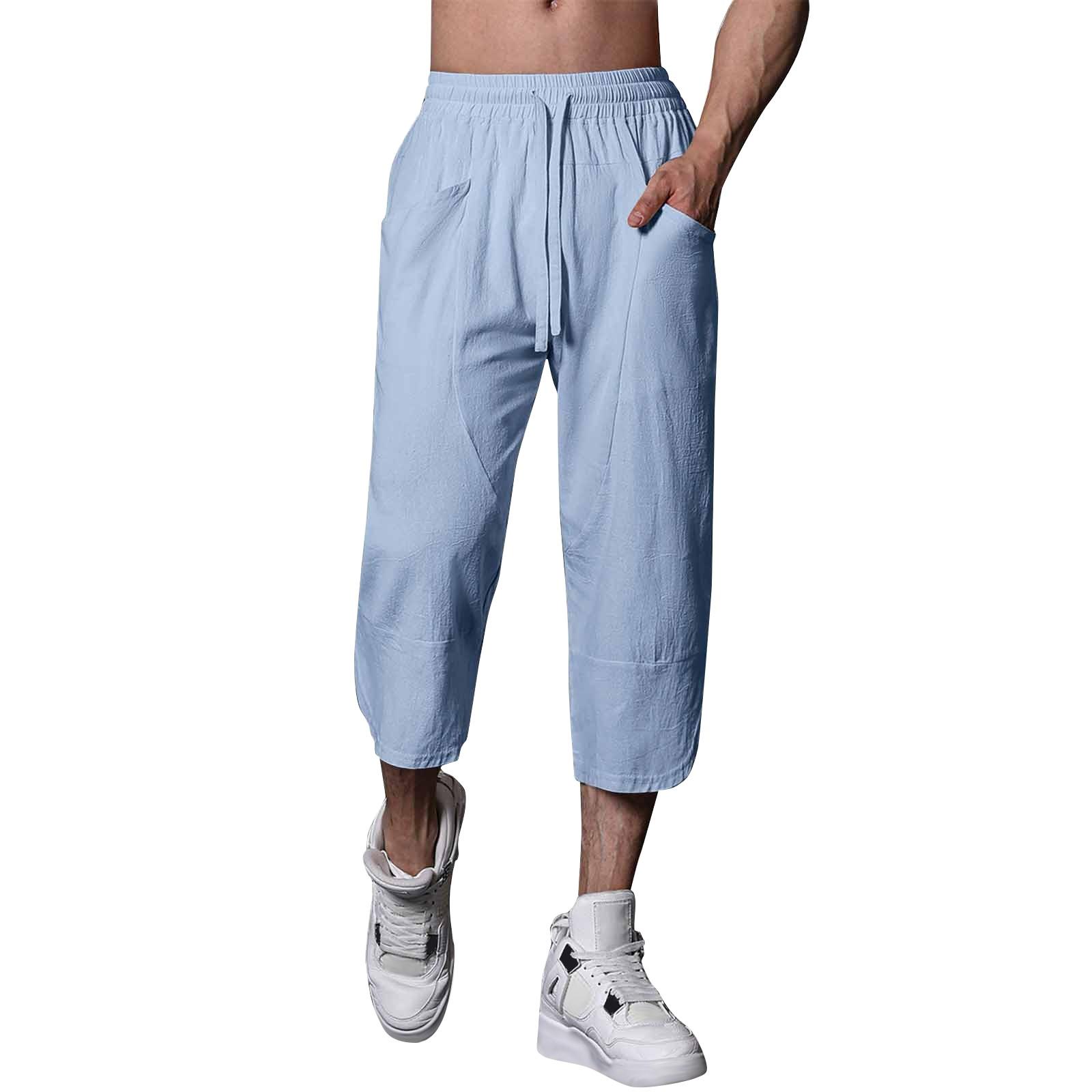 

Мужские летние повседневные укороченные брюки на шнурке Мужские дышащие укороченные брюки из хлопка и льна XXL