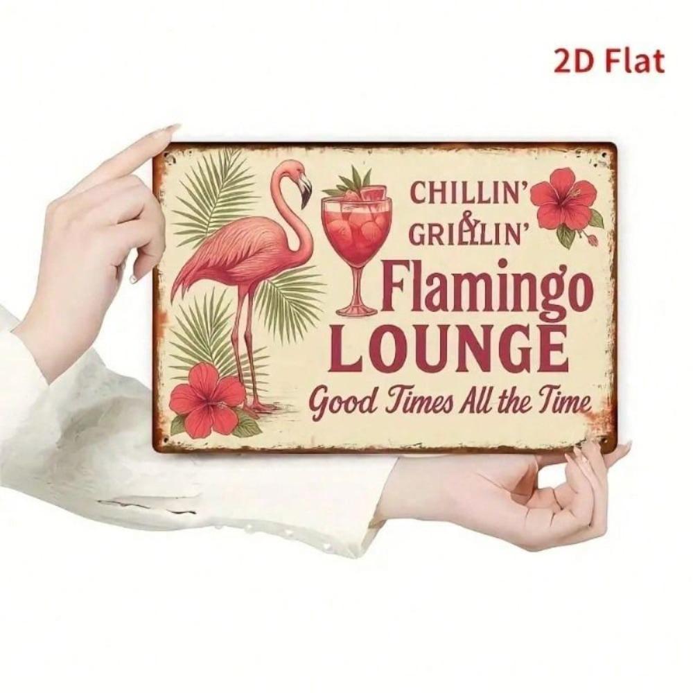 Metal Wall Art Retro Flamingo Poster for Bar Man Cave Patio