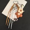 MIU Leather Flower Tassel Keychain with Beads - Korean Style Keychain Charm