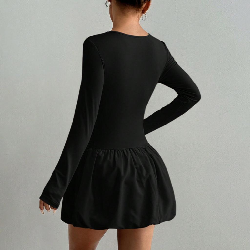 New Arrival Women's Fashion Long Sleeve Bodycon Elastic Puffy Dress, Casual Elegant Dress for Women, European American Style