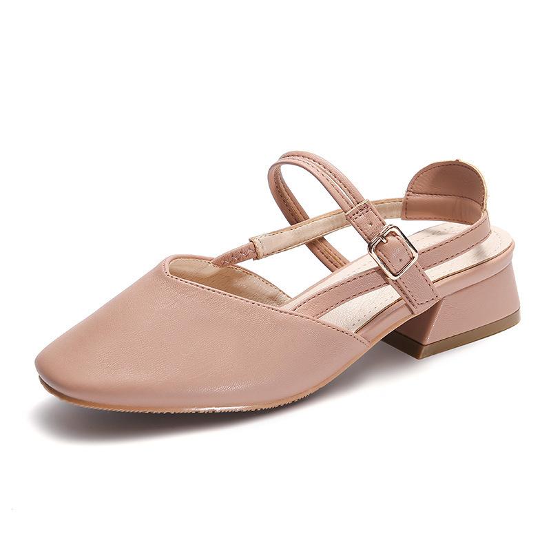 Baotou Grandma Shoes Are Simple, Daily Back Empty Sandals Are Widened, and the Heel Is Not Buckled. Thick Heel Single Shoes for Women's Summer.