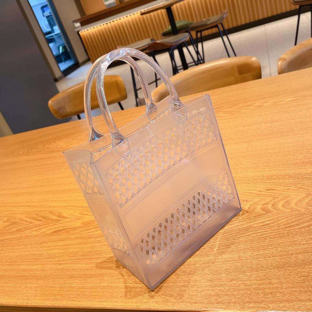 2025 Summer New Shopping Basket Handheld PVC Bag Jelly Bag Large Capacity Basket Storage Basket Candy Color Hollow