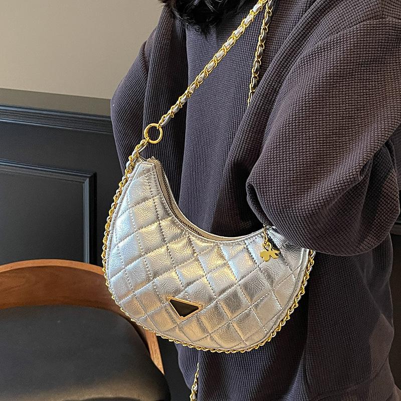 Popular Fashion High-end Diamond Check Chain Dumpling Bag Temperament Versatile Casual Style Crossbody Bag Girl