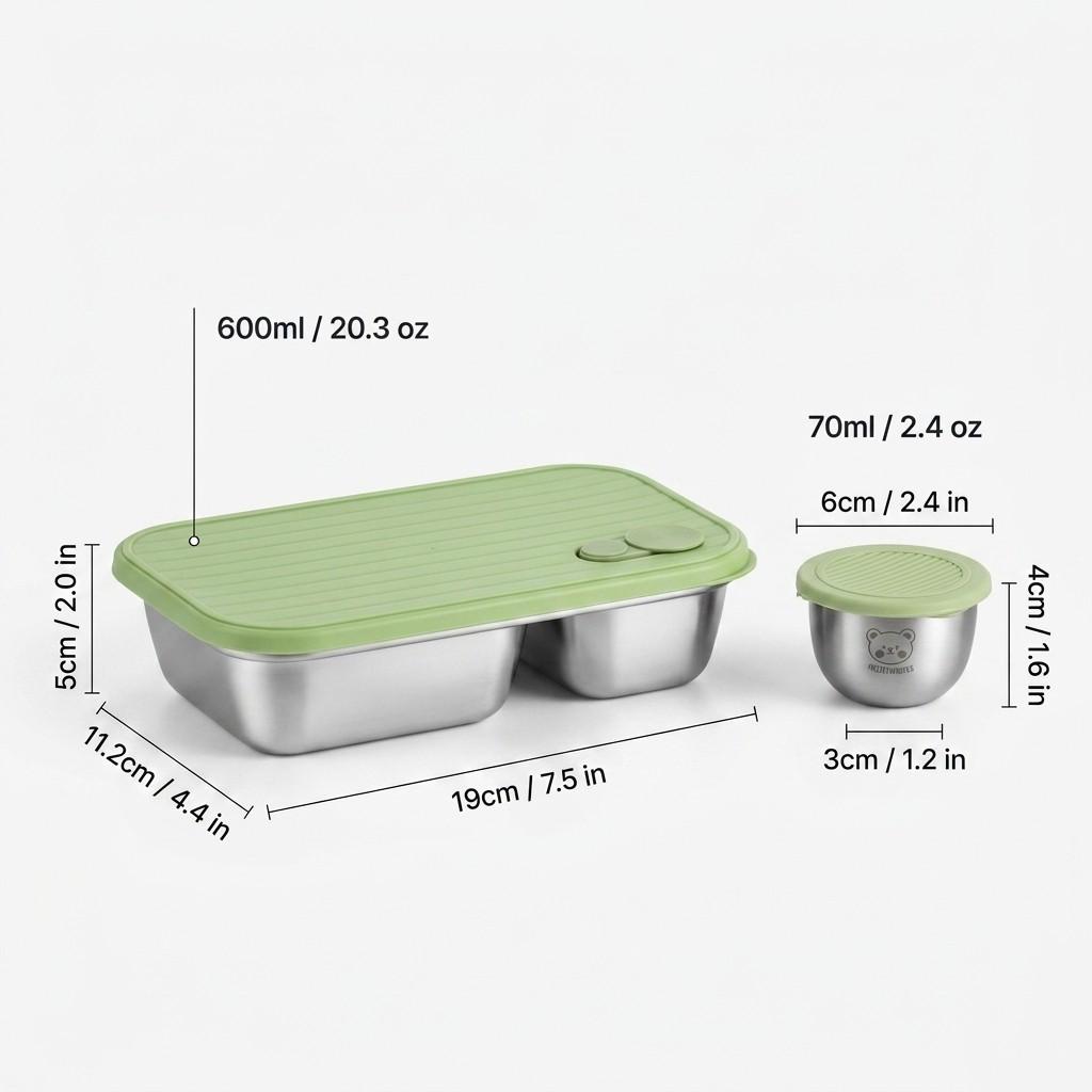 Reusable Bento Lunch Box For Students 304 Stainless Steel Fruit Salad Food Container With Sauce Box Dishwasher&Microwave Safe