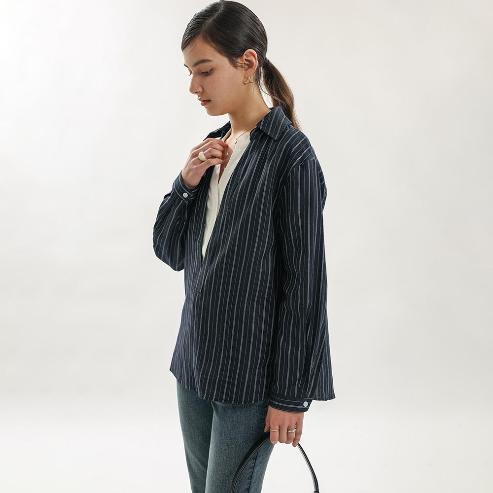 WEDNESDAY DELIGHT Wd_Layered Stripe Fake Two-Piece Shirt_2Color