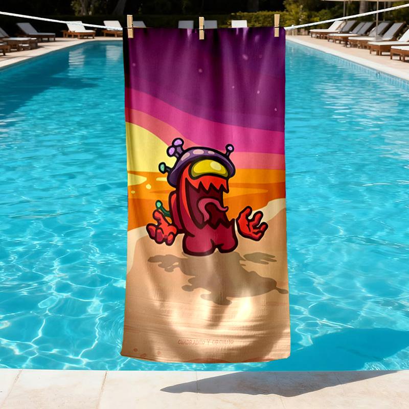 Among Us Print Beach Towel Design, Soft, Lightweight. for Home Bathroom, Spa, Pool, Yoga, Surfing, Camping, Gift for Family, Friend