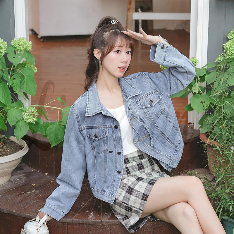 

Elegant European-Style Casual Loose Denim Top for Women - Spring/Autumn S синий