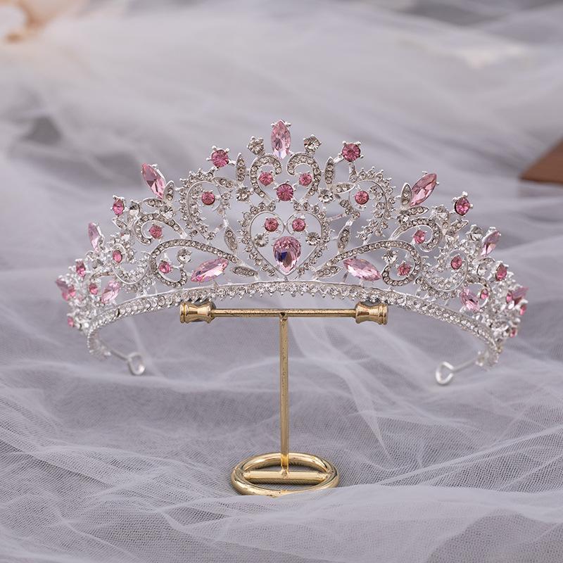 DIEZI Luxury Elegant Purple Pink AB Crystal Flower Tiara Crown For Women Bridal Bride Queen Headbands Hair Wedding Accessories