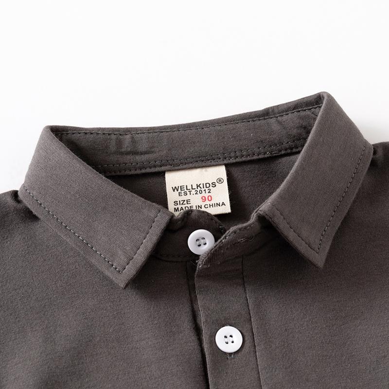 2-8 Years Kids Boys Lapel Button Neck Sweatshirt Pullover Top