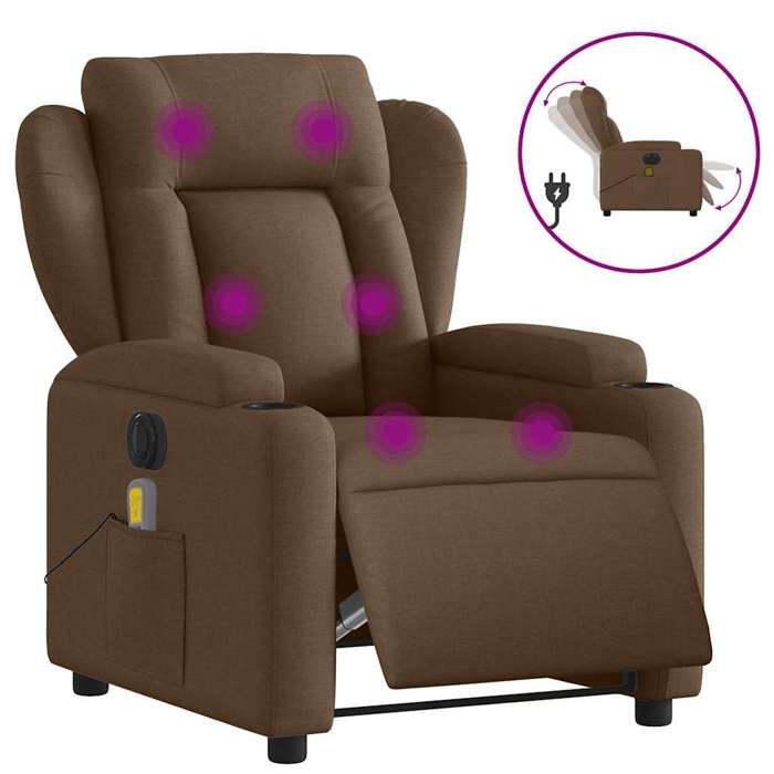 VidaXL Electric Massage Recliner Armchair Brown Fabric 3204474
