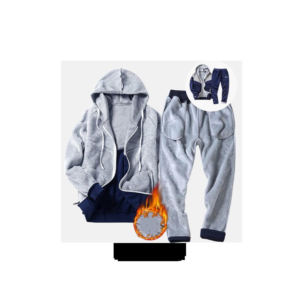 Fashion Casual Winter Suit Men Fleece Zipper Cardigan Sporting Suit Men Letter Patchwork Sweatshirt