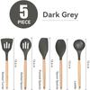 Silicone Kitchen Cooking Utensils Set, 5 Pcs Non-Stick Heat Resistant Wooden Handle (Grey, 5)
