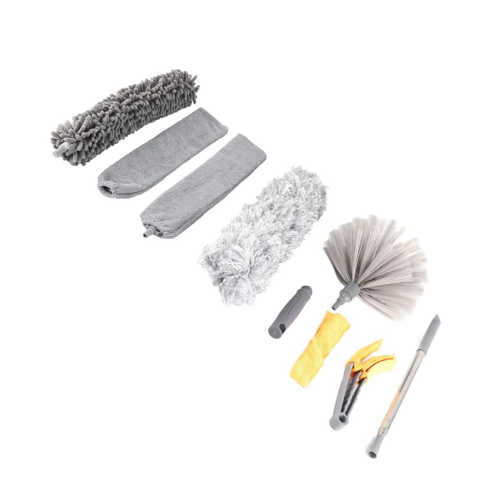 9 delar Mikrofiber Dammvippa Kit Förlängningsbar Fjäder Dammvippa Hushållsstädverktyg för Takfläkt Bil