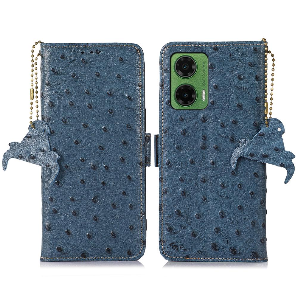 

For Motorola Moto G35 5G Case RFID Blocking Genuine Cow Leather Phone Case Ostrich Texture A