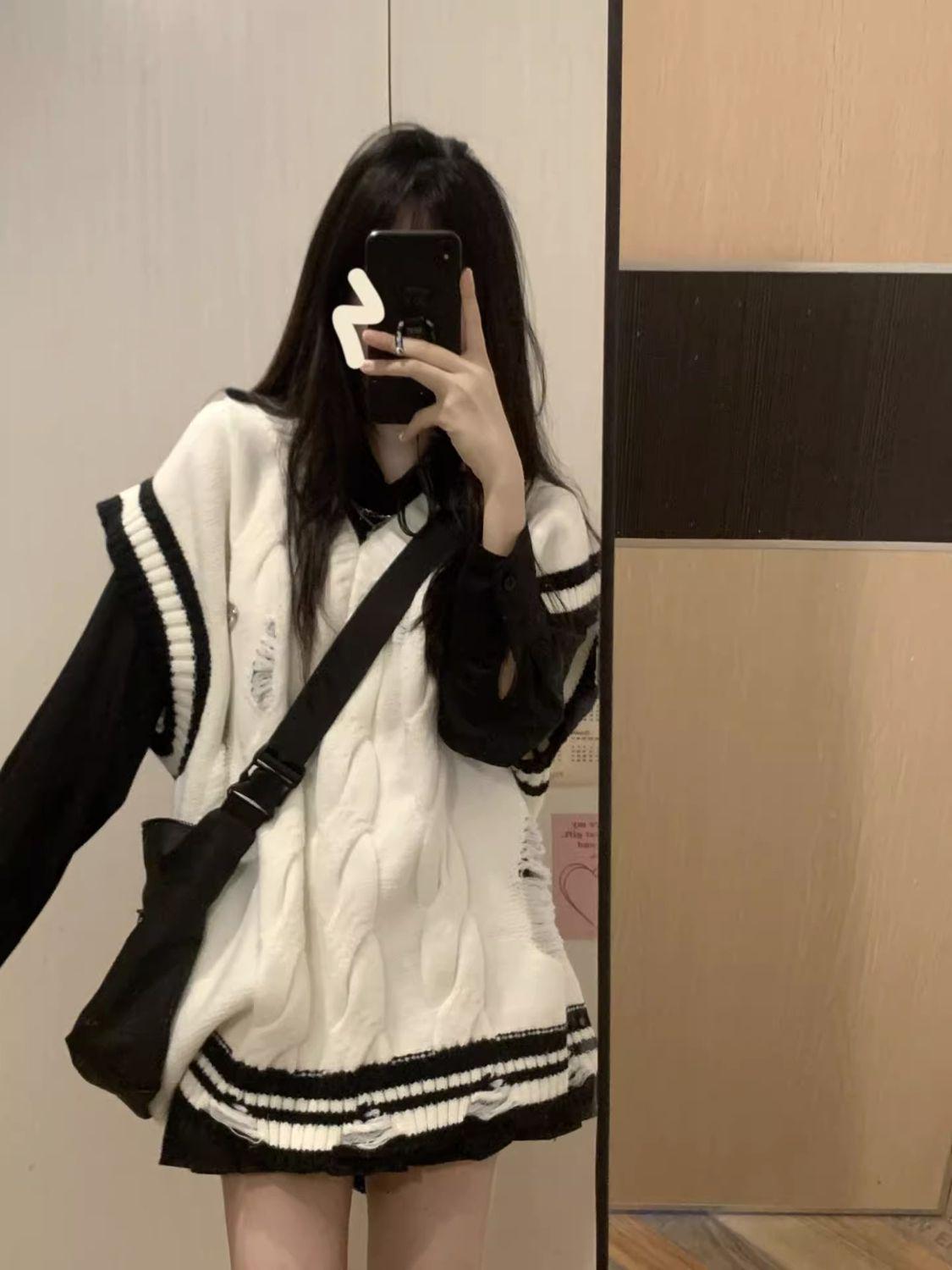 

Женский ретро преппи вязаный жилет с V-образным вырезом для осенней многослойности S