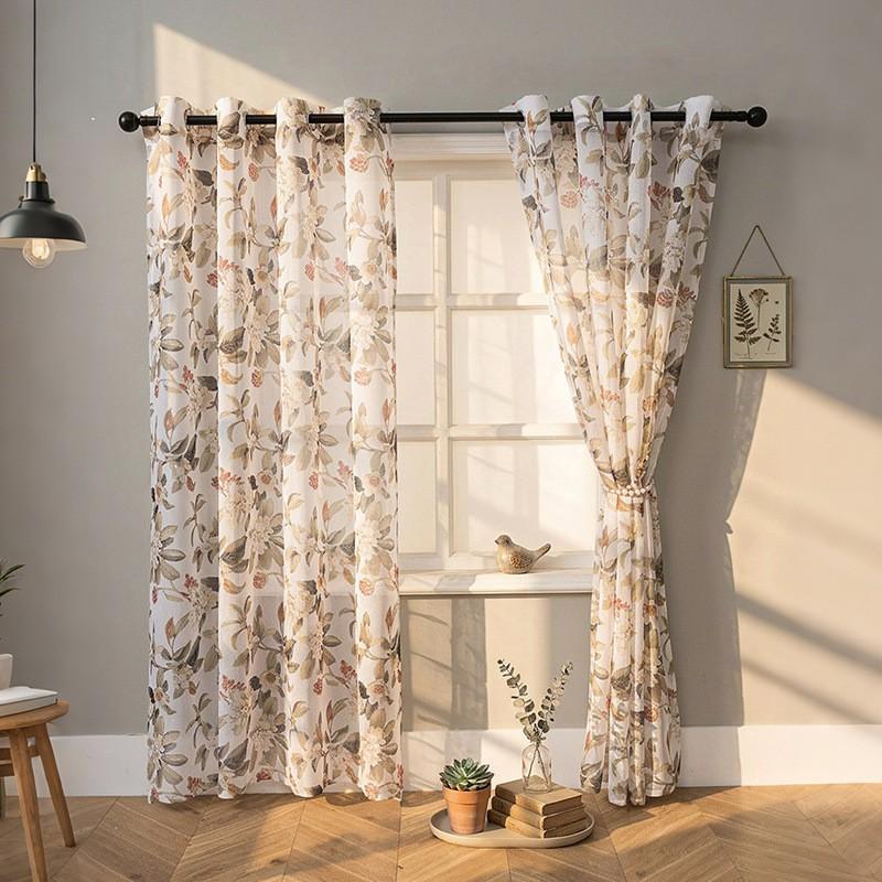 Ins Style Fresh Floral Sheer Curtain Door Panel Window Drapes No Drill Bedroom Living Room Balcony