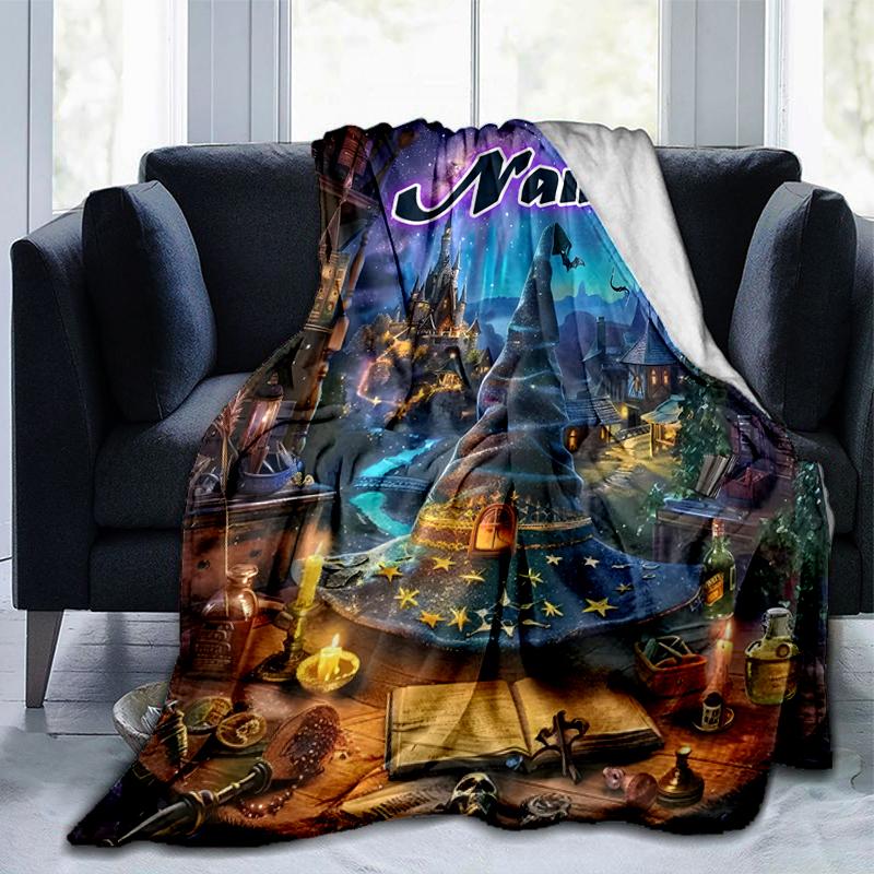 1PC Custom Name Magical Night City outdooor Flannel blankets Throw Blanket All-Season Throw Gift Bedspread for Couch, Bed, Camping Holiday Birthday gi