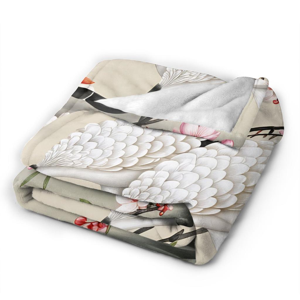 Chinese Style Crane Warm Soft Blankets Kids Adult Plush Throw Blanket Print Home Decor Flannel Bedspread Sofa Bed Cover