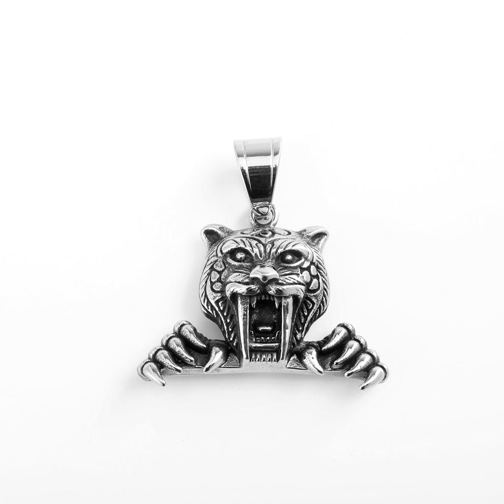 European Unisex Retro Stainless Steel Tiger & Gorilla Pendant Necklace