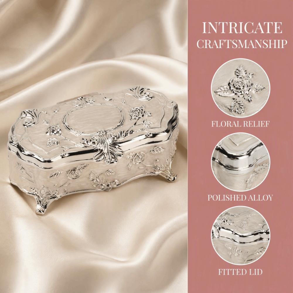 Embossed Jewelry Box Silver-White Trinket Box New Metal Storage Box  Dining Table Storage