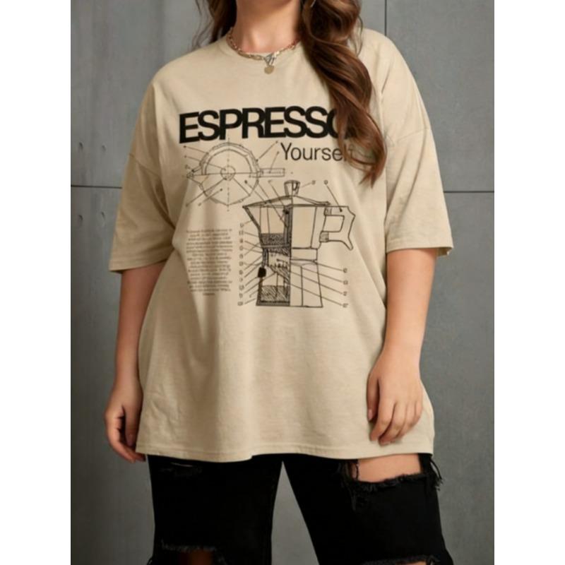 Plus Size Women Tshirt Vintage Moka Pot Diagram T Shirt Espresso Yourself Print T-Shirts Barista Shirt Unisex Loose Graphic Tees XL