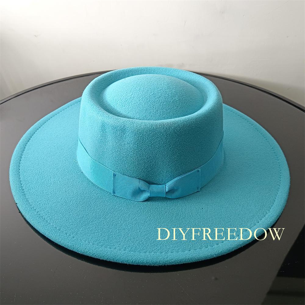 Fedora Hat for Women Men Flat Top Concave Design Autumn Winter Bow Tie Jazz Hat Colorful Unisex Fedora Wide Brim Hat Panama 2022