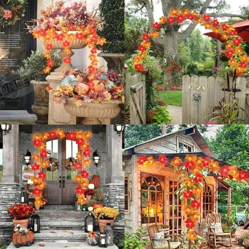 LED Maple Leaf Light String Artificial Maple Leaf Vines Hanging Rattan Fall Garland for Thanksgiving Home Party DIY