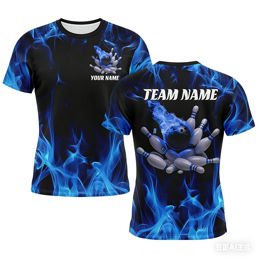 Funny 3D Print Bowling Ball Pattern Men's T Shirt Personalization Name Bowling Team Jerseys Casual O-neck Loose Short Sleeve Top