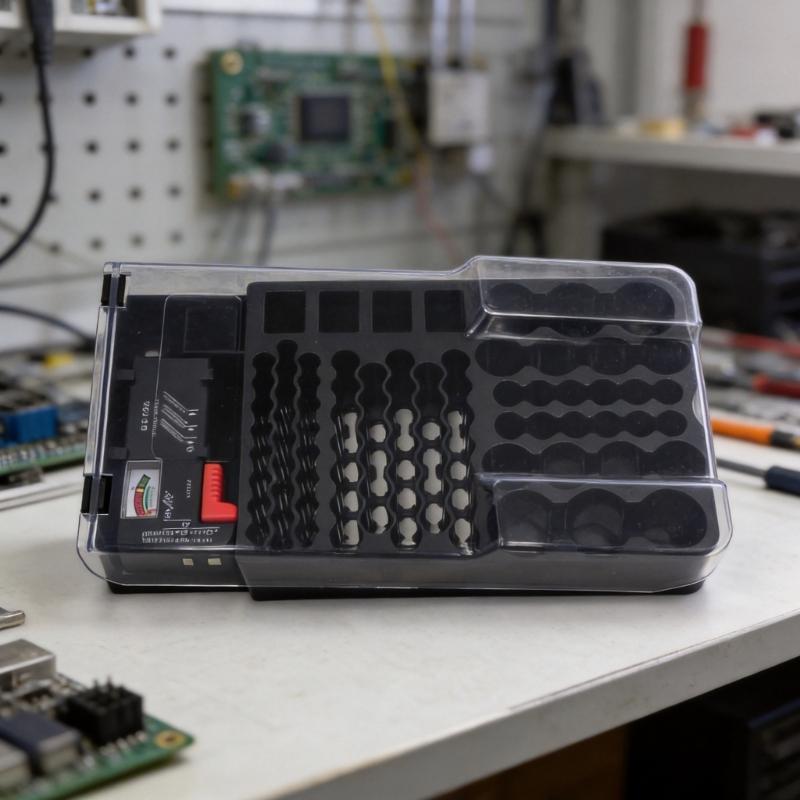Black ABS Battery Storage Container Box With 93 Compartments And Visible Hinged Lid For Easy Access