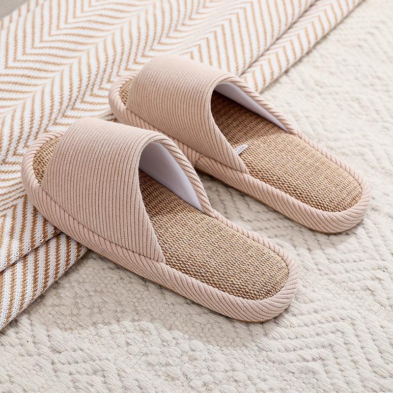 Linen slippers women's summer indoor home use non-slip sweat-absorbing breathable wooden floor sandals men