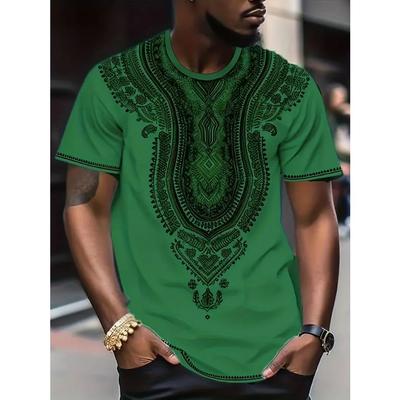 T-Shirt im Ethno-Stil mit lebendigem Blumendruck in Übergröße für Herren, atmungsaktiv, Freizeitkleidung, Sommerausflüge, gesellschaftliche Zusammenkünfte