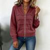 Women's Color Sweater Jacket with Stand Collar and Double Zipper for Casual Wear