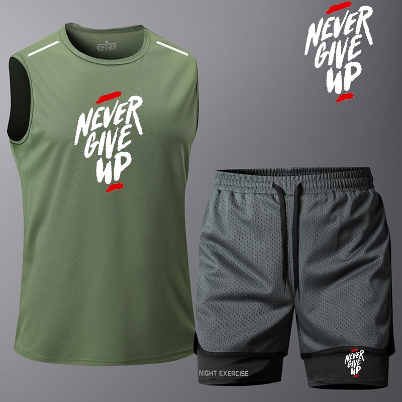 Men s Quick-drying Sleeveless T-shirt+shorts Pants Suit Men s Leisure Sports Running Fitness Vest and Shorts 2Pcs Set XS