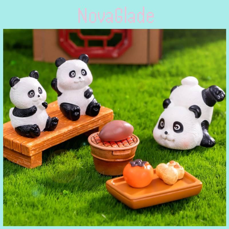 Adorable Resin Panda Figurines Miniature Tea Set For Creative Terrarium Decor