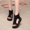 20 Types of Sweat-absorbing Muffin Wool Foot Cover Open-toed Women's Shoes, New Summer Hong Kong-style Sandals, Mid-heel Flat Bottom