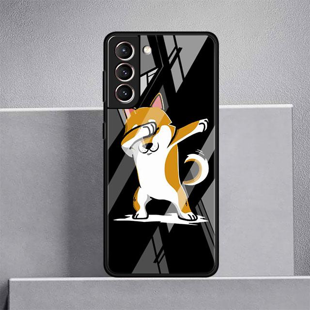 Dog Cute Animal Glass Case For Samsung Galaxy S22 S20 FE S21 Plus Phone Cover S10 5G S9 Note 20 Ultra 10 Lite Shell