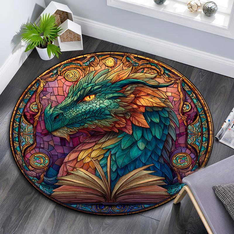 Dragon Round Area Rug,Carpet Rug for Living Room Bedroom Sofa Playroom Decor,Non-slip Floor Mat