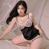 Women's Plus Size Satin Lace Trim Deep V Padded Cami Dress Set