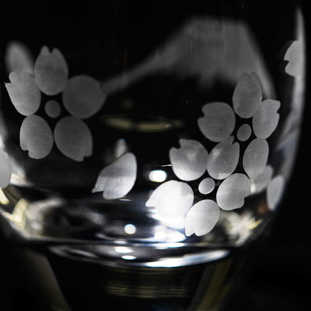 [Official Taiburo Studio] Edo Kiriko Mt. Fuji and Cherry Blossom Chilled Sake Glass TB0050-33, Paper Boxed, Made in Japan