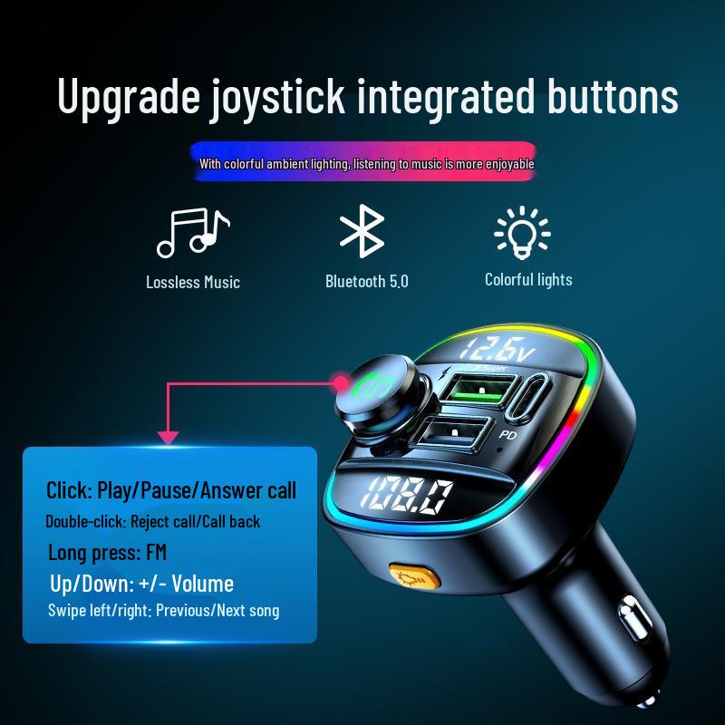 C22 Dual Display Car MP3 Bluetooth Player with Voltage Detection, USB Fast Charger, and FM Transmitter