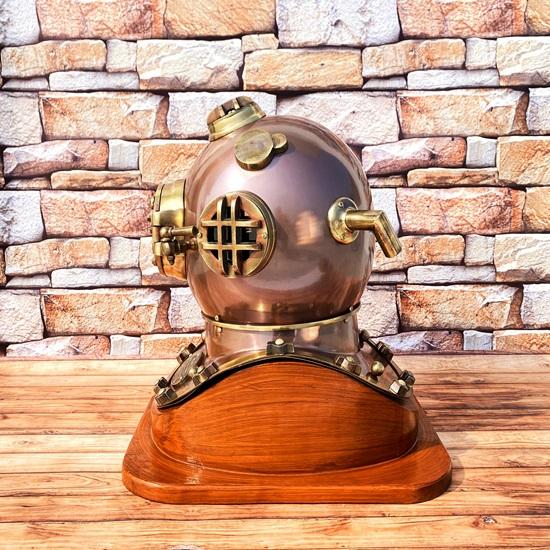 45,72 cm Tiefsee-Tauchhelm, US Navy Mark V Tauchhelm mit Holzsockel, Marine-Tauchhelm, Heimdekoration