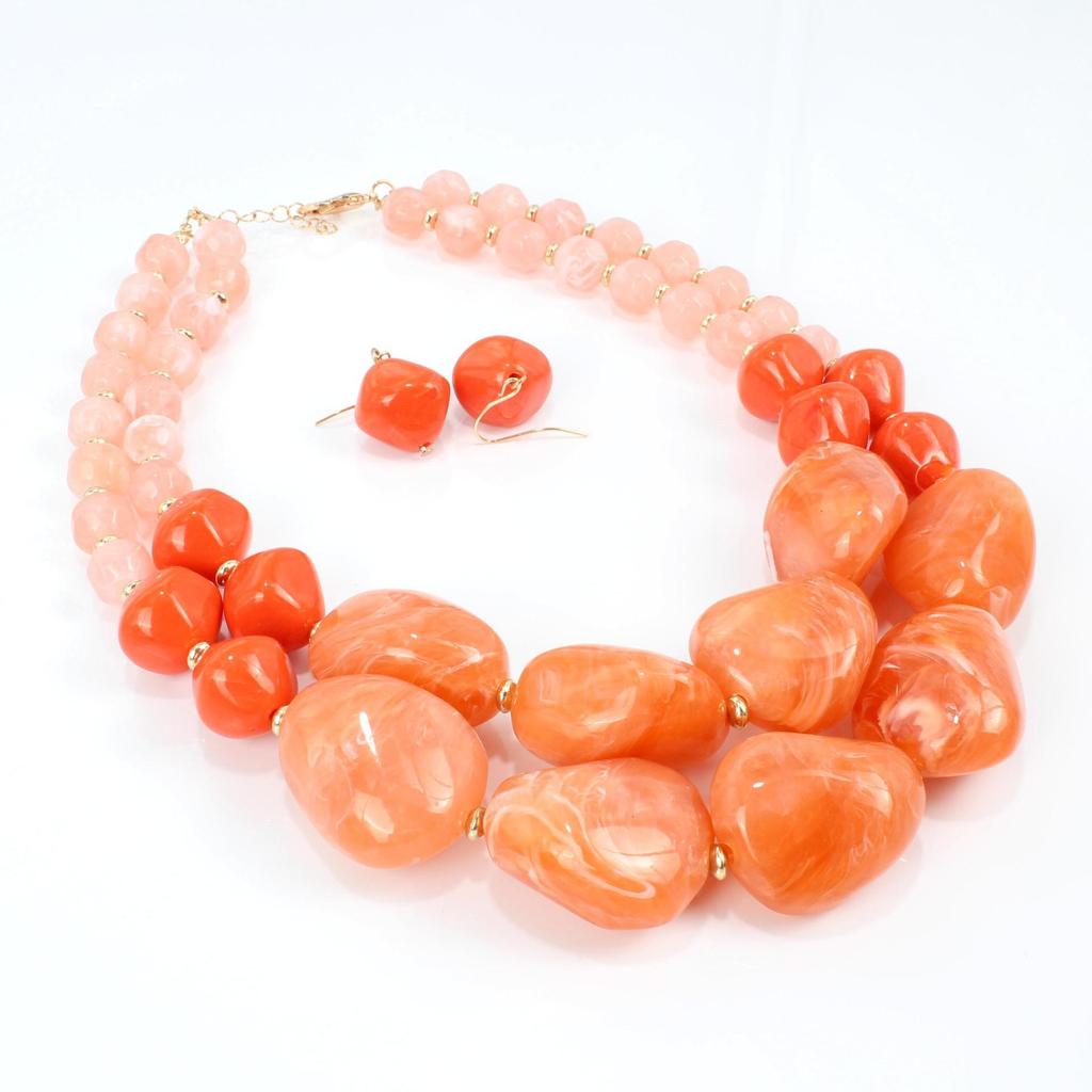 Bohemian Maxi Necklace for Women Double Layer Beads Chain Resin Gem Vintage Statement Choker Jewellery