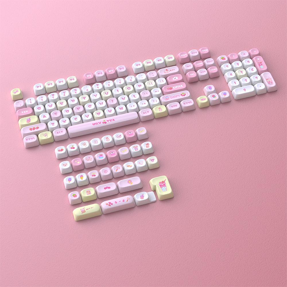 Strawberry Themed Keycaps MOA Keyboard Caps 135 Keys PBT Girl Gift Keycaps for 60/64/84/98/108 Mechanical Keyboards