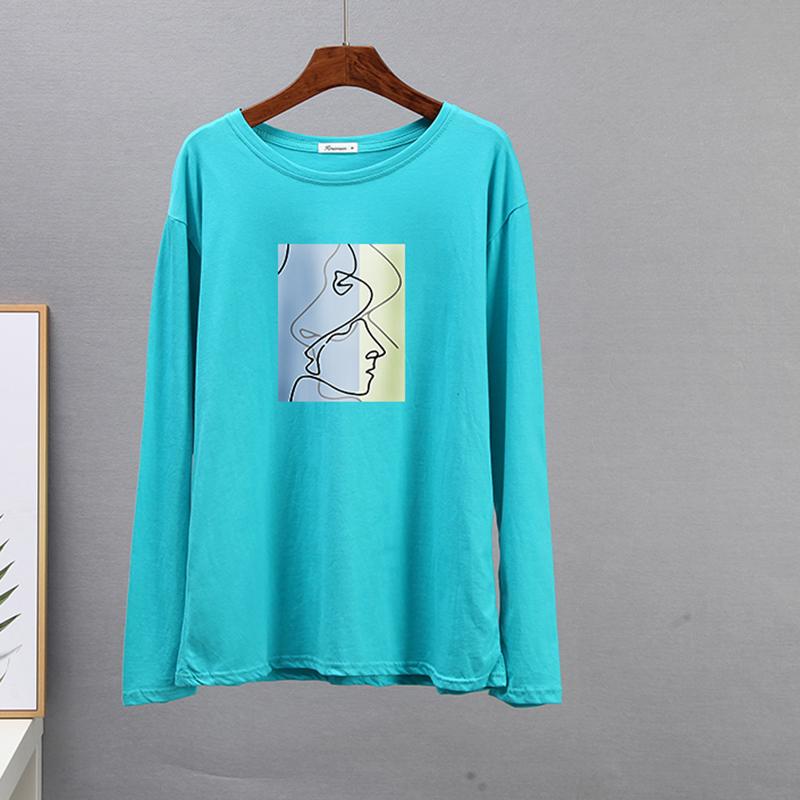 

Hirsionsan свободные футболки с художественным принтом женские весенние повседневные мягкие футболки с круглым вырезом и длинными рукавами женские модные повседневные базовые топы женские XXL циан